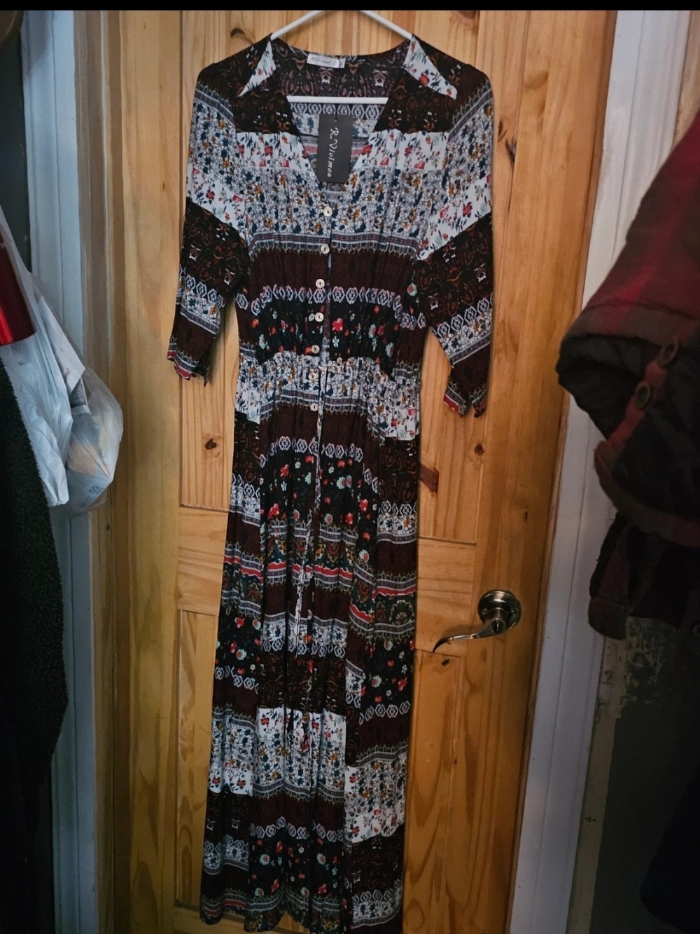 NWT R.Vivimos Bohemian Patchwork Floral Button-Down Maxi Dress Size S (4-6)